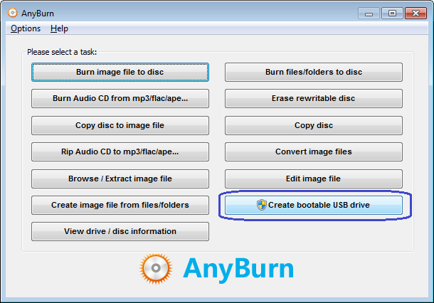 how to use anyburn to install windows 10 from usb